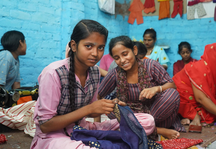 Students learning to stich and cut clothes as part of the exposure programme of Loyola Vocational Institute a partner of JRDS - Development Programs