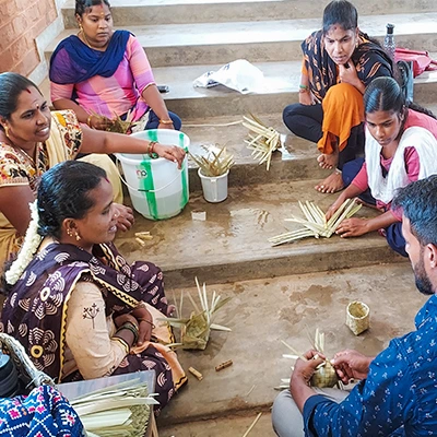Dhivya weaving palm leaf craft
